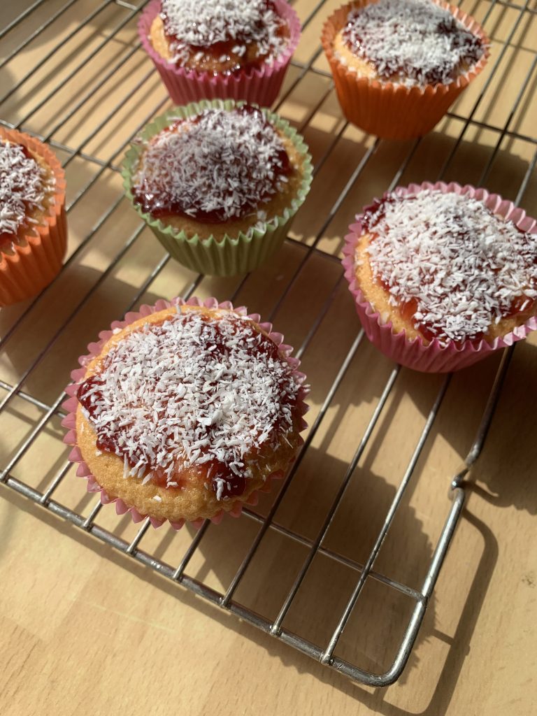 Traditional school jam and coconut cupcakes