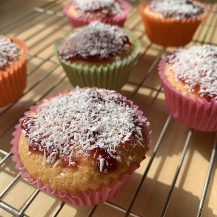 Traditional school jam and coconut cupcakes