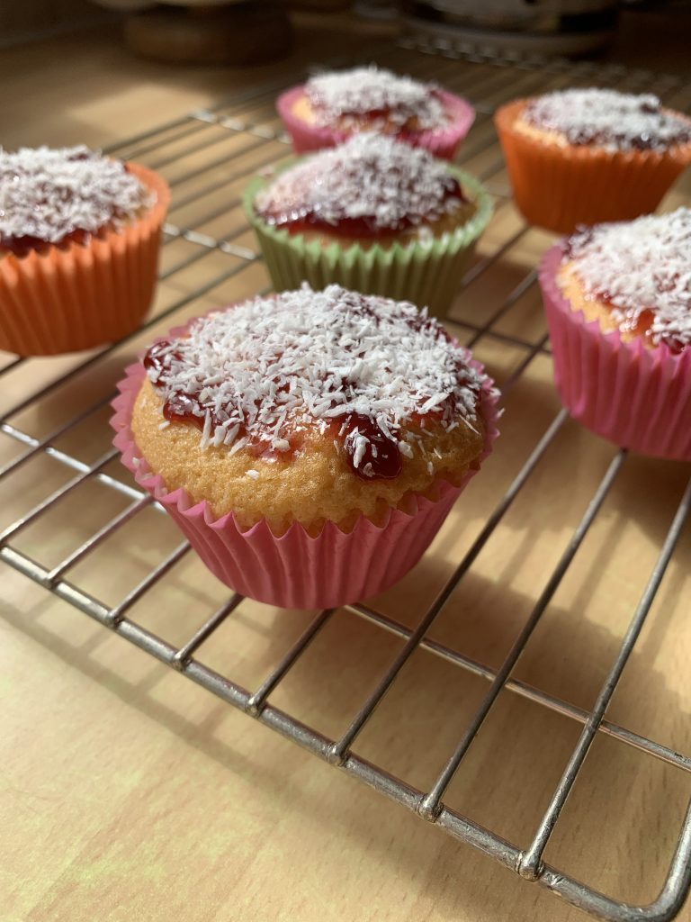 Traditional school jam and coconut cupcakes