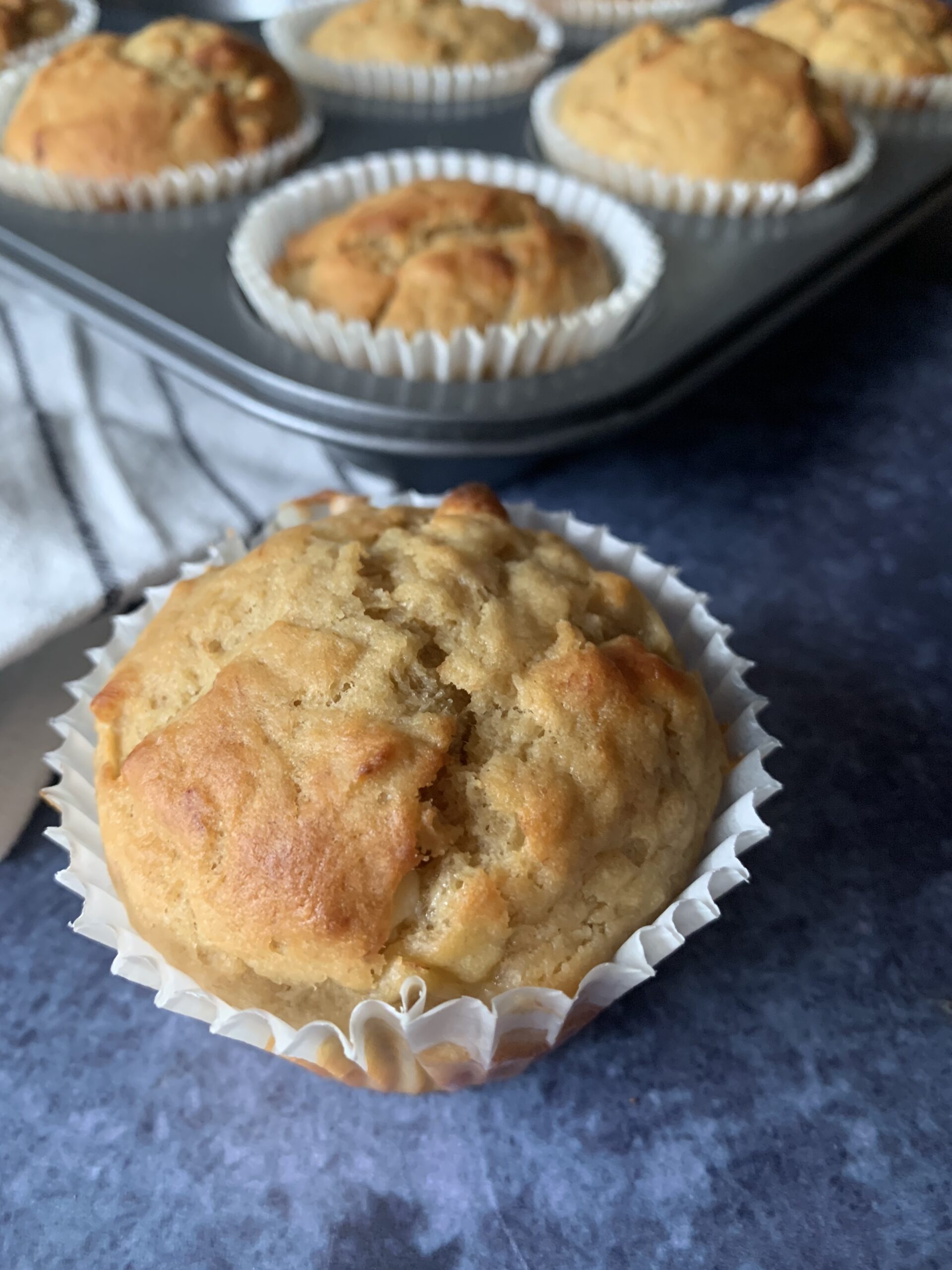 Quick and tasty banana and white chocolate muffins